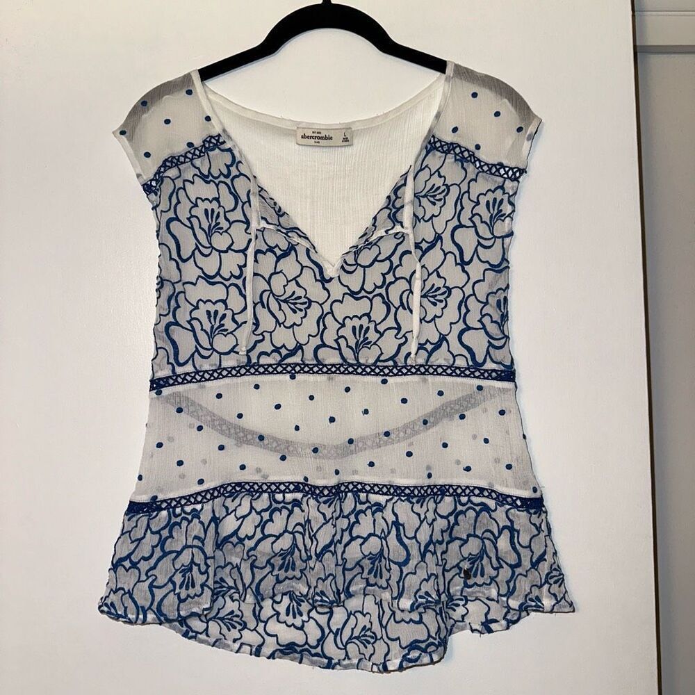 Abercrombie Kids Sheer Tank Top Blue White Floral Size Large EUC